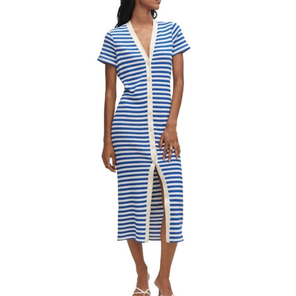 Mango Blue Button Crochet Dress